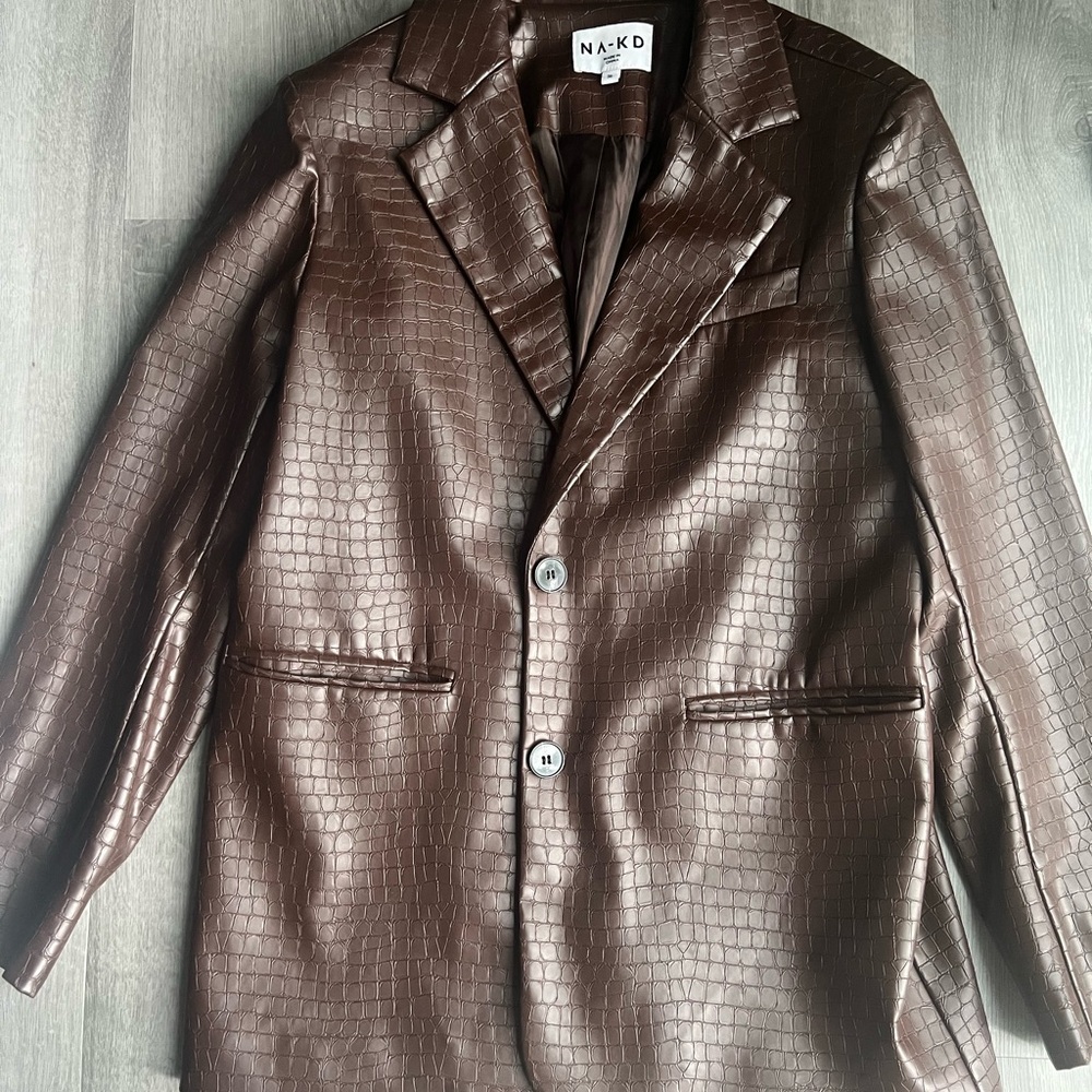 NA-KD Faux Crocodile Leather Blazer
